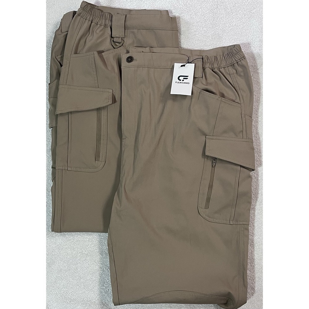 Flexcamo - Tactical Waterproof Pants Flex Camo Cargo Men 5XL Khaki Hiking 2 Pair